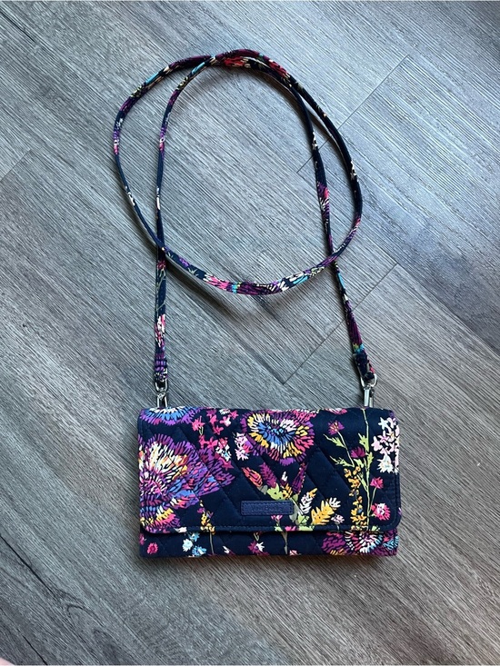Vera Bradley Handbags - Vera Bradley Navy Floral Quilted Crossbody Wallet